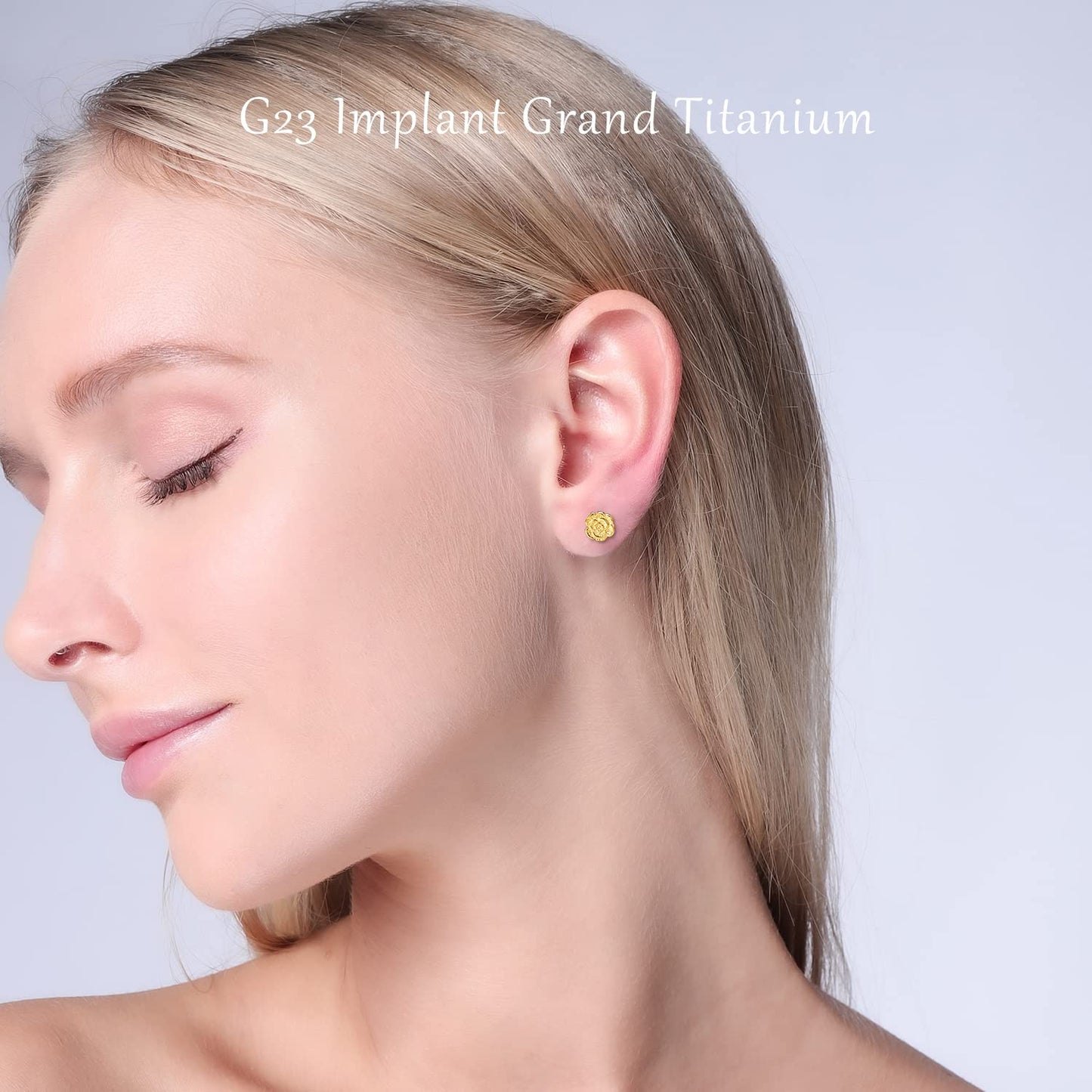 VOJO Implant Grade G23 Titanium Stud Earrings for Sensitive Ears Post Pierced Cartilage Lobe Earring Stud for Women (Silver ROSE)