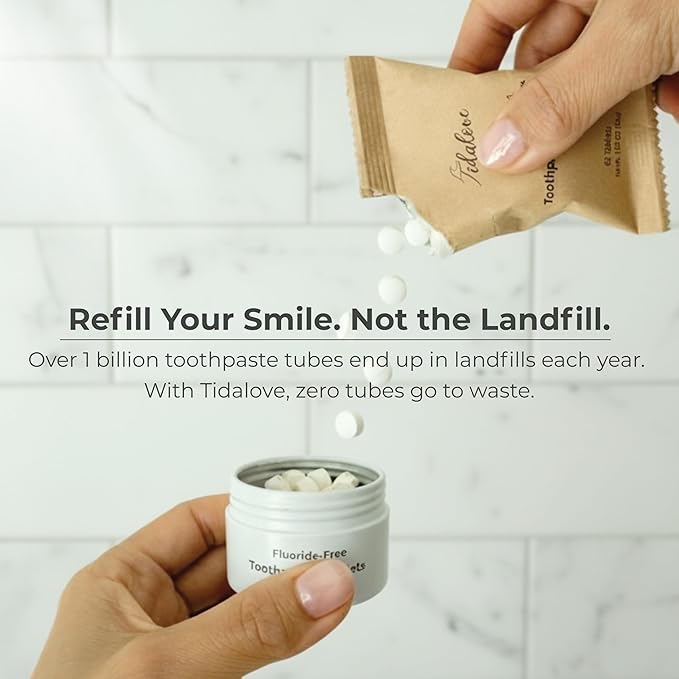 Cool Mint Fluoride-Free Toothpaste Tablets with Nano Hydroxyapatite | Natural Whitening, Enamel Strengthening, Plastic-Free & Travel-Friendly (1 Month Refill + Tin)