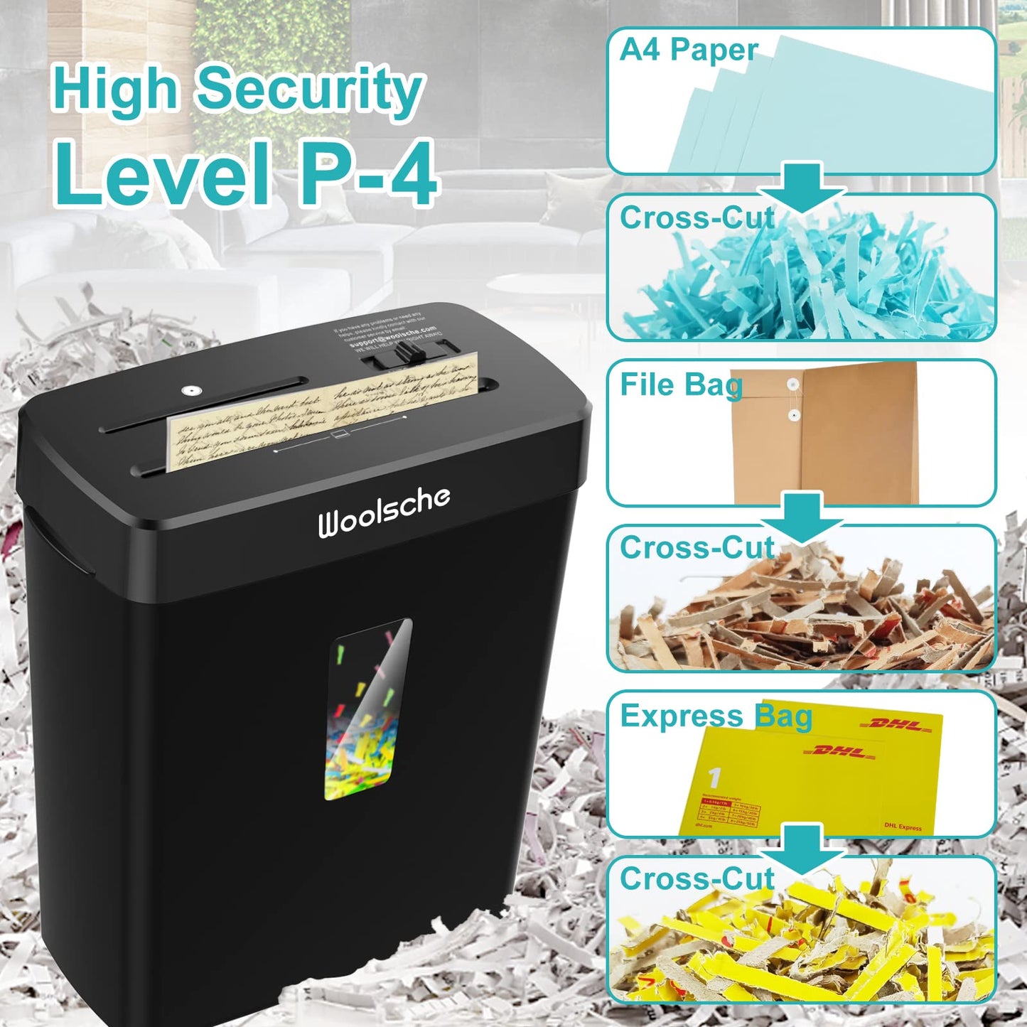 Woolsche Paper Shredder,10-Sheet Cross Cut with 3.43-Gallon Basket, P-4 Security Level,3-Mode Design - Shreds CD and Credit Card,Durable,Fast and Jam Proof for Home Office (ETL Certified)