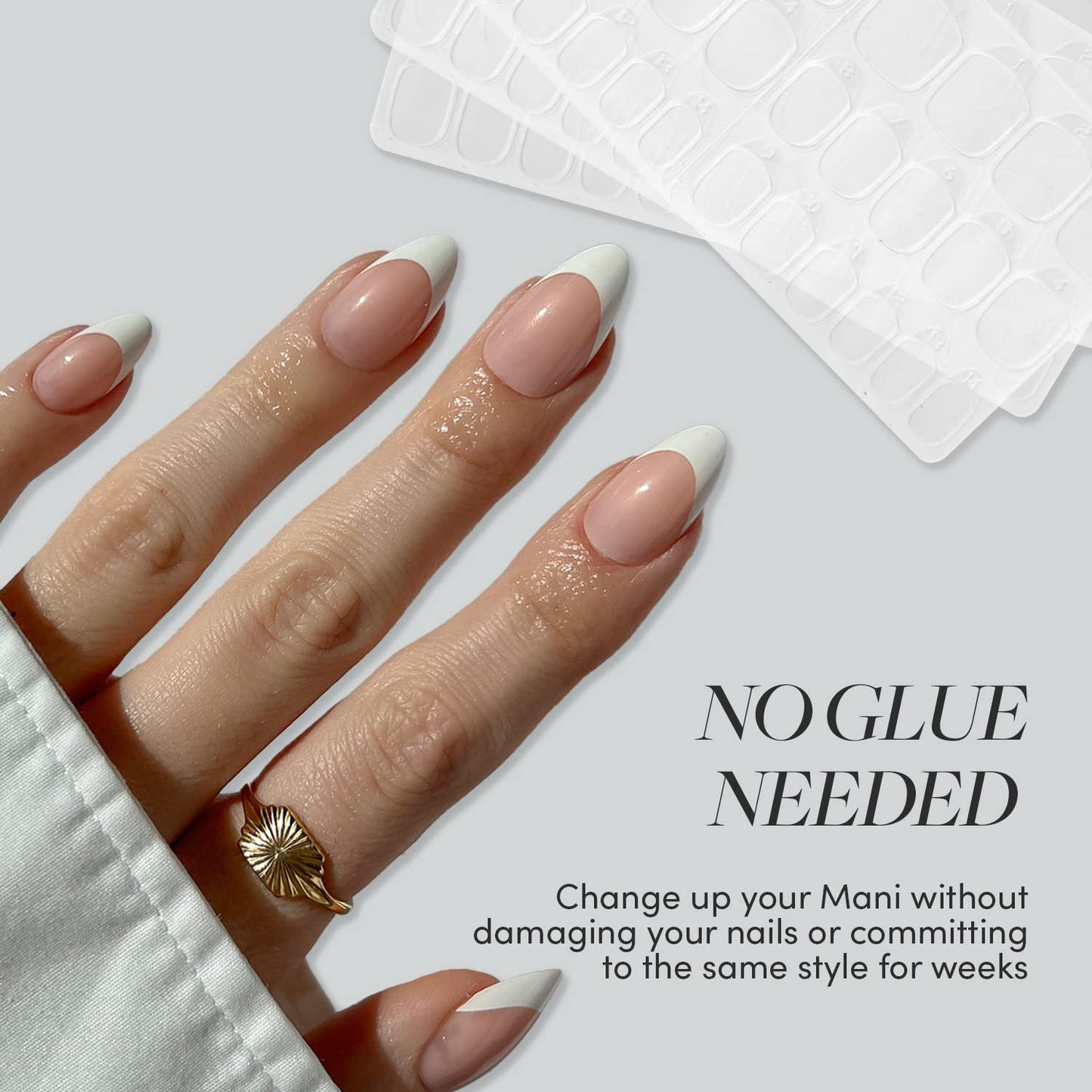 Glamnetic Press-On Nails & Adhesive Nail Tabs - Gold Standard | Short Almond Fake Nails with Gold French Tips | 15 Sizes - 30 Nail Kit with Adhesive Tabs