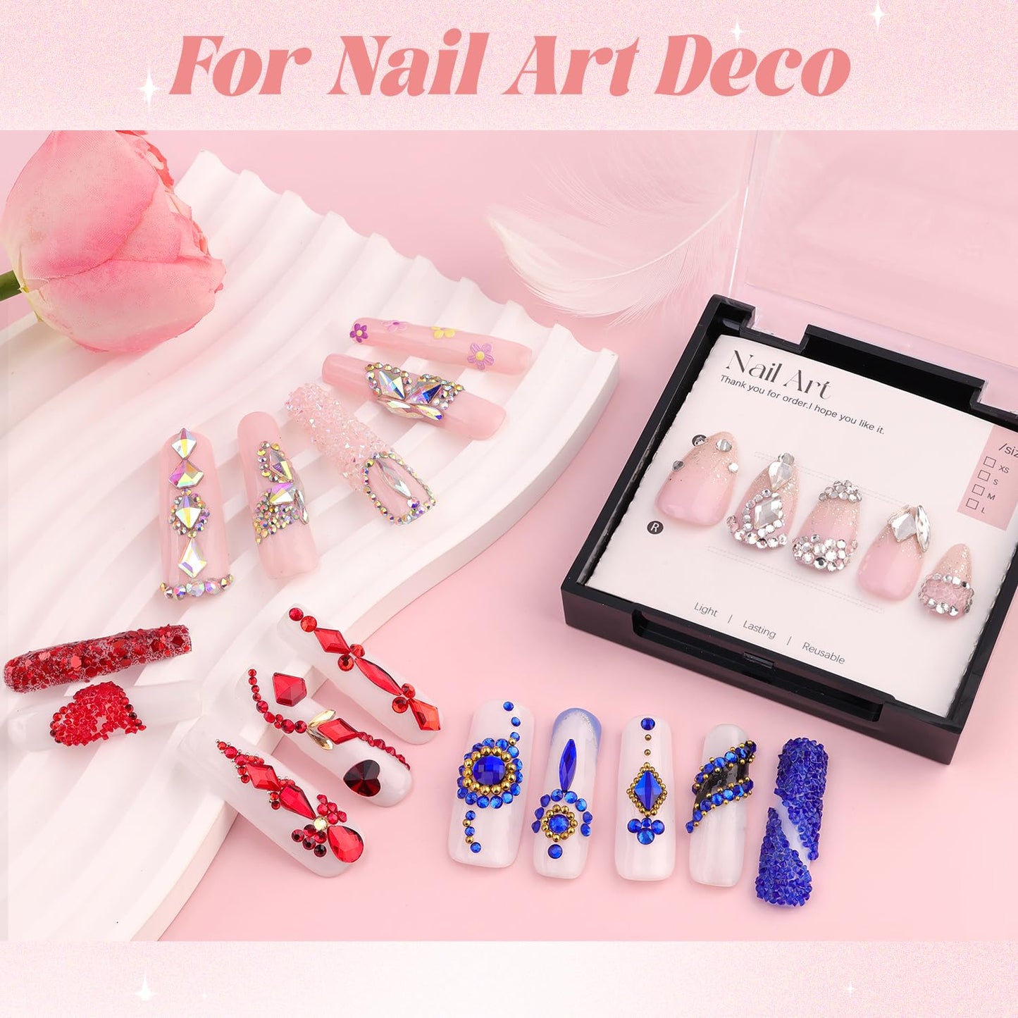3600pcs Glass AB and Transparent White Nail Rhinestones 6 Sizes(1.8/2/2.4/2.8/3/4mm) Flatback Crystal Nail Charms Jewels Decoration for Nail Art and Crafting, Tweezer and Pickup Pen included