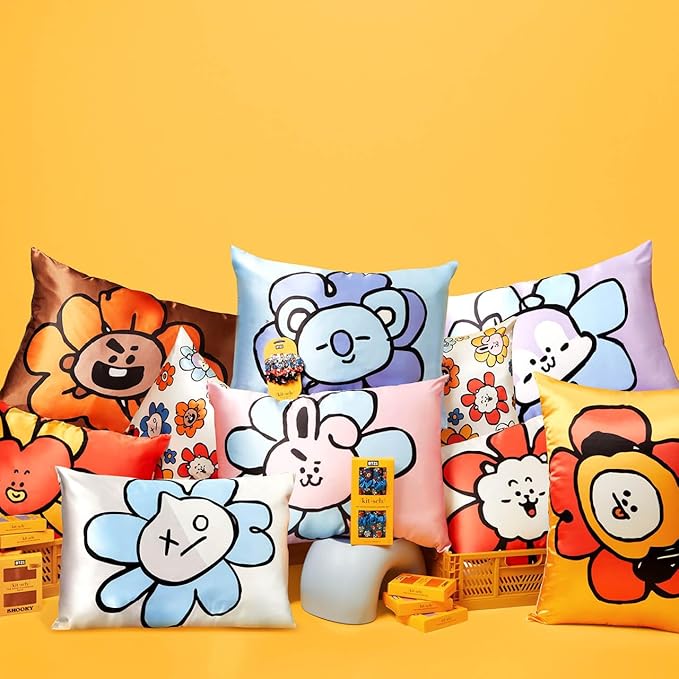 Kitsch x BT21 (Tata) Satin Pillowcase with Zipper for Hair & Skin - Softer Than Silk Pillow Cases, Smooth Cooling Pillow Cover, Wrinkle-Free, Machine Washable, Queen/Standard (19x26)