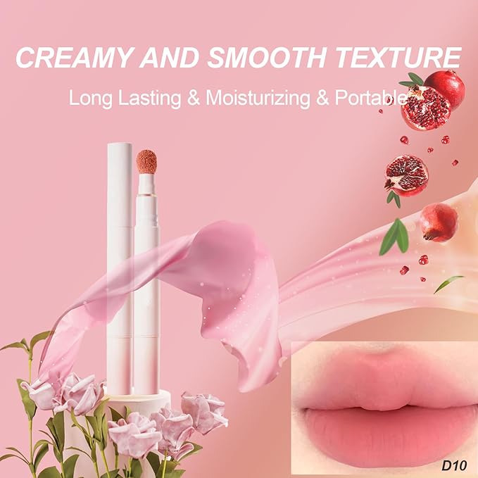 Cushion Lip Powder Cream, Matte Lip Cream - Long-Lasting & Smooth Skin, Non-Drying, Moisturizing Non-Fading Lipstick, CreaM Velvet Finish, Lightweight (N19 Rose nude)