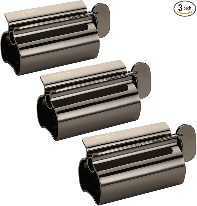 Toothpaste Squeezer - Metal Tube Squeezer Stainless Steel Tube Wringer UDQYQ Toothpaste seat Holder Stand 3 Pack (Black)