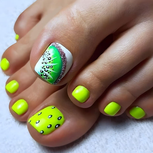 FIEONCIY Press on Toenails with Designs Acrylic Fake Nails for Toe Artificial False Nails with Charms Glue on Toe Nails for Spring Summer Stick on Toenails for Women Girls(JY103)