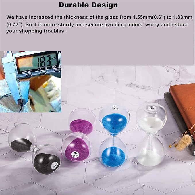 SuLiao Sand Timer 5 Minute Hourglass: 5.1 Inch Black Sand Clock, Large Sand Watch 5 Min, Hour Glass Sandglass for Kids, Games, Classroom, Home, Desk, Office Decorative