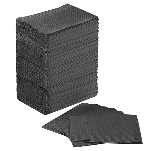 JMU 125 Pack Dental Bibs, Black Dental Bibs Disposable 2-Ply Paper 1-Ply Film, 13" x 18" Tattoo Bibs