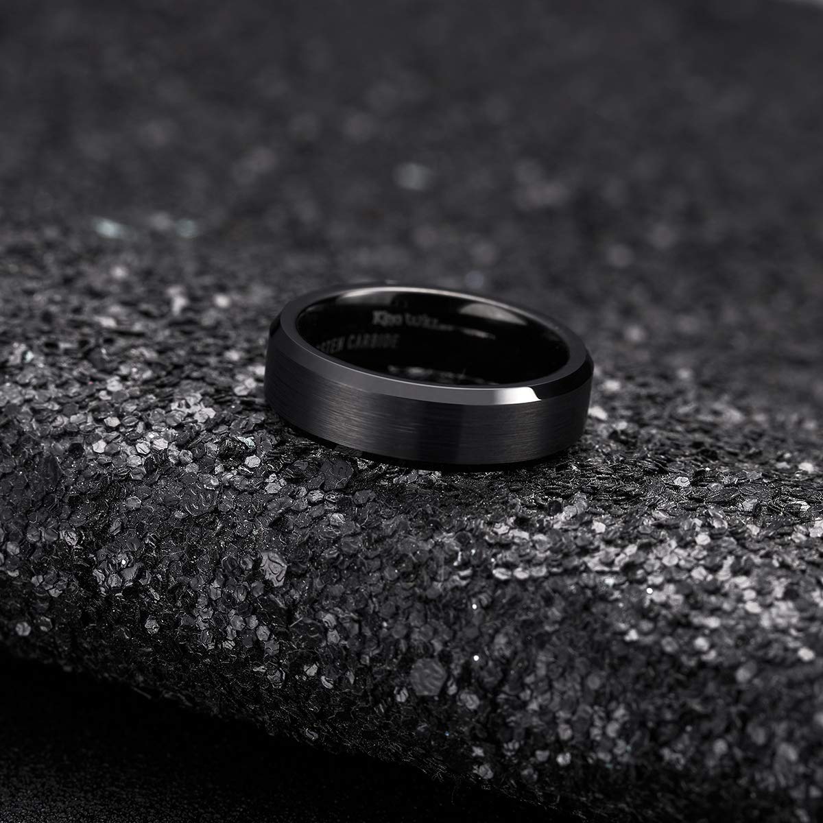 King Will 6mm Men's Black Wedding Ring - Brushed Matte Surface, Beveled Polished Edge, Comfort Fit Size 4