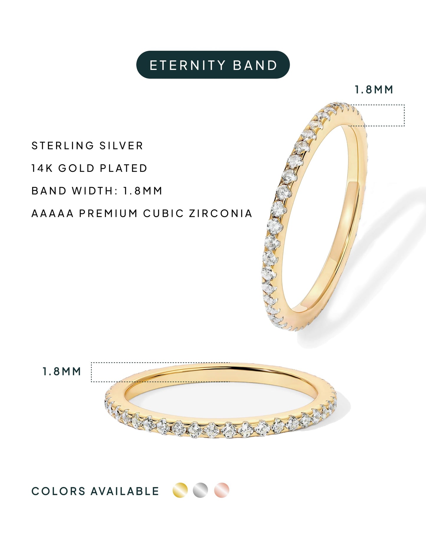 PAVOI 14K Rose Gold Plated 925 Sterling Silver Stackable CZ Ring for Women | Thin Band for Stacking | Simulated Diamond Eternity Wedding Band | Size 7