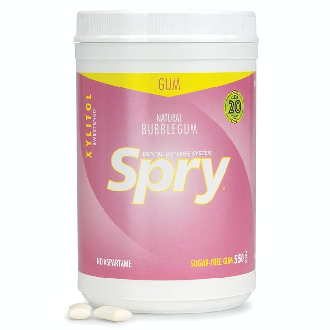 Spry Fresh Natural Xylitol Chewing Gum Dental Defense System - Aspartame-Free, Sugar-Free, Non-GMO, Gluten-Free (Bubble Gum, 550 Count - Pack of 1)