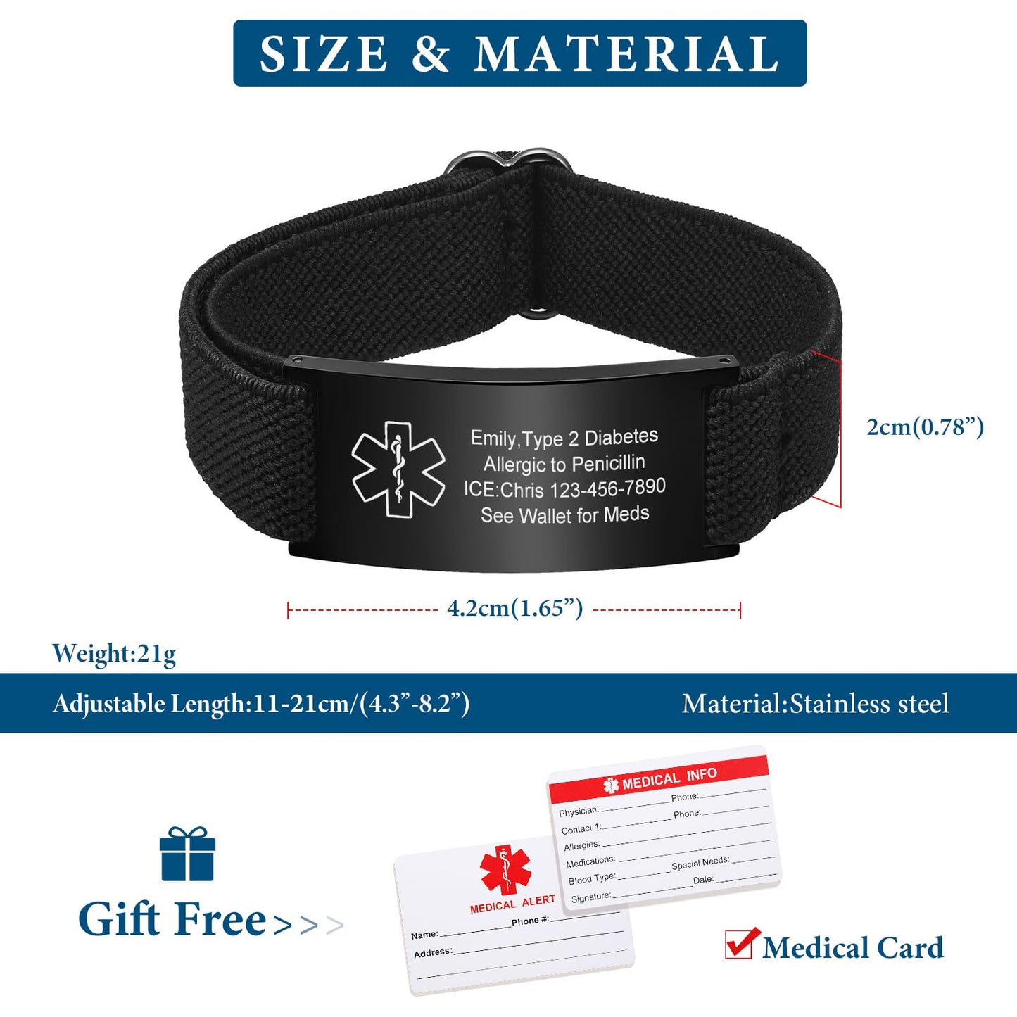 VNOX Medical Alert Id Bracelet for Men, Epilepsy Medical Alert Bracelets for Men Patients Stainless Steel Emergency Bracelets Wristband,Personalized Mens Life Health Alert Bracelet