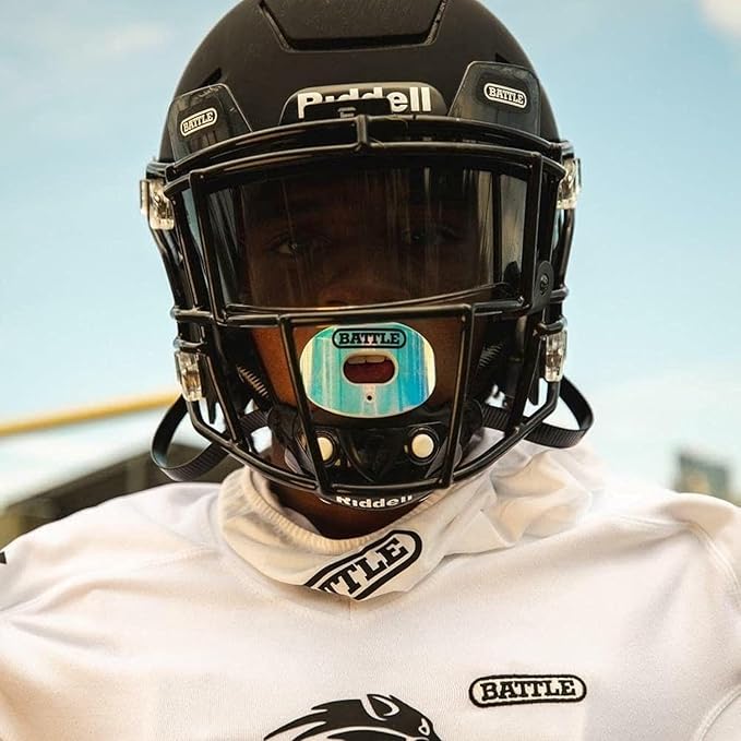 Battle Sports Iridescent Oxygen Football Mouthguard - Football Mouth Guard with Strap, Superior Airflow and Better Performance, Maximum Breathability, Works with Braces
