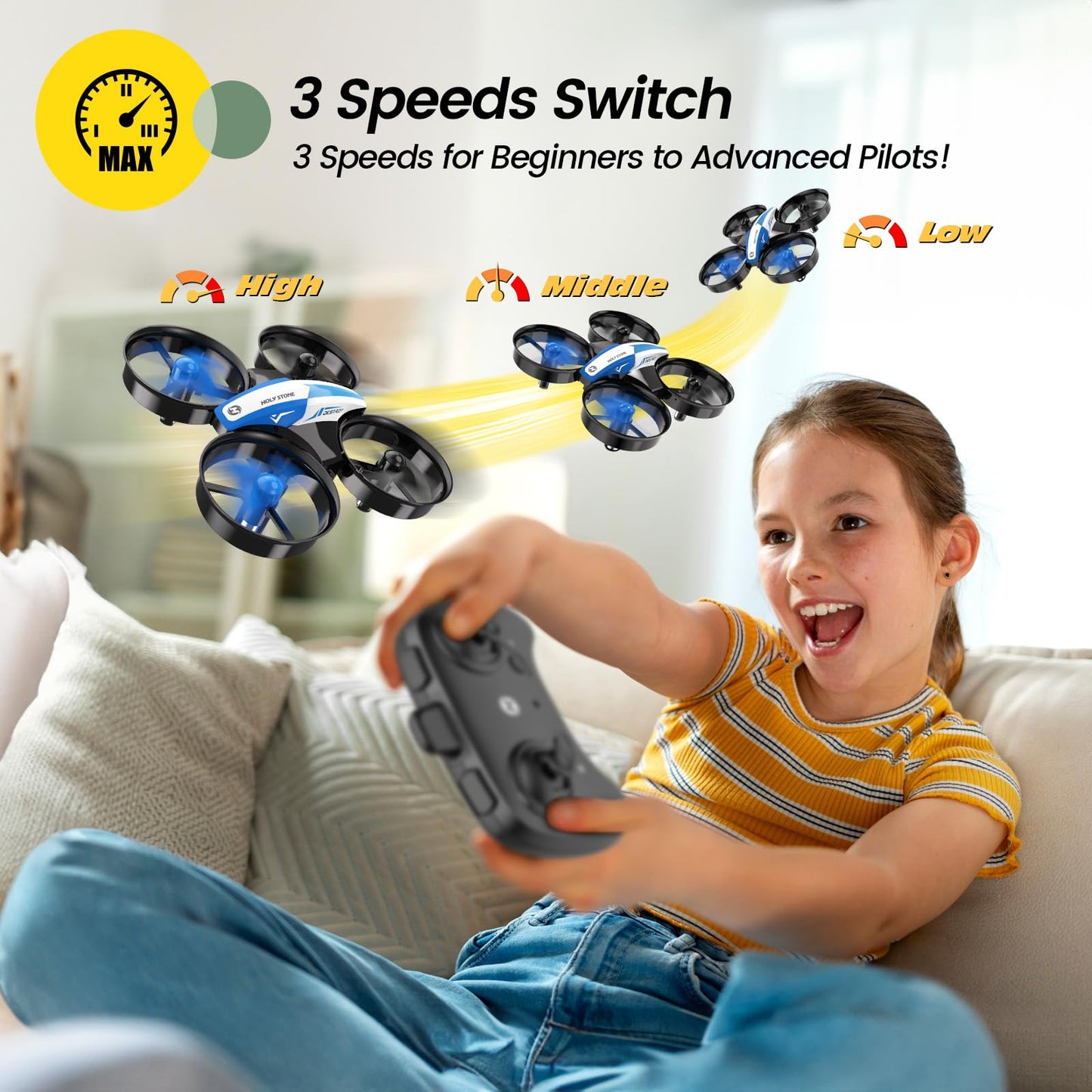 Holy Stone Mini Drone for Kids and Beginners RC Nano Quadcopter Indoor Small Helicopter Plane with Auto Hovering, 3D Flips, Headless Mode and 3 Batteries, Great Gift Toy for Boys and Girls, HS210 Blue