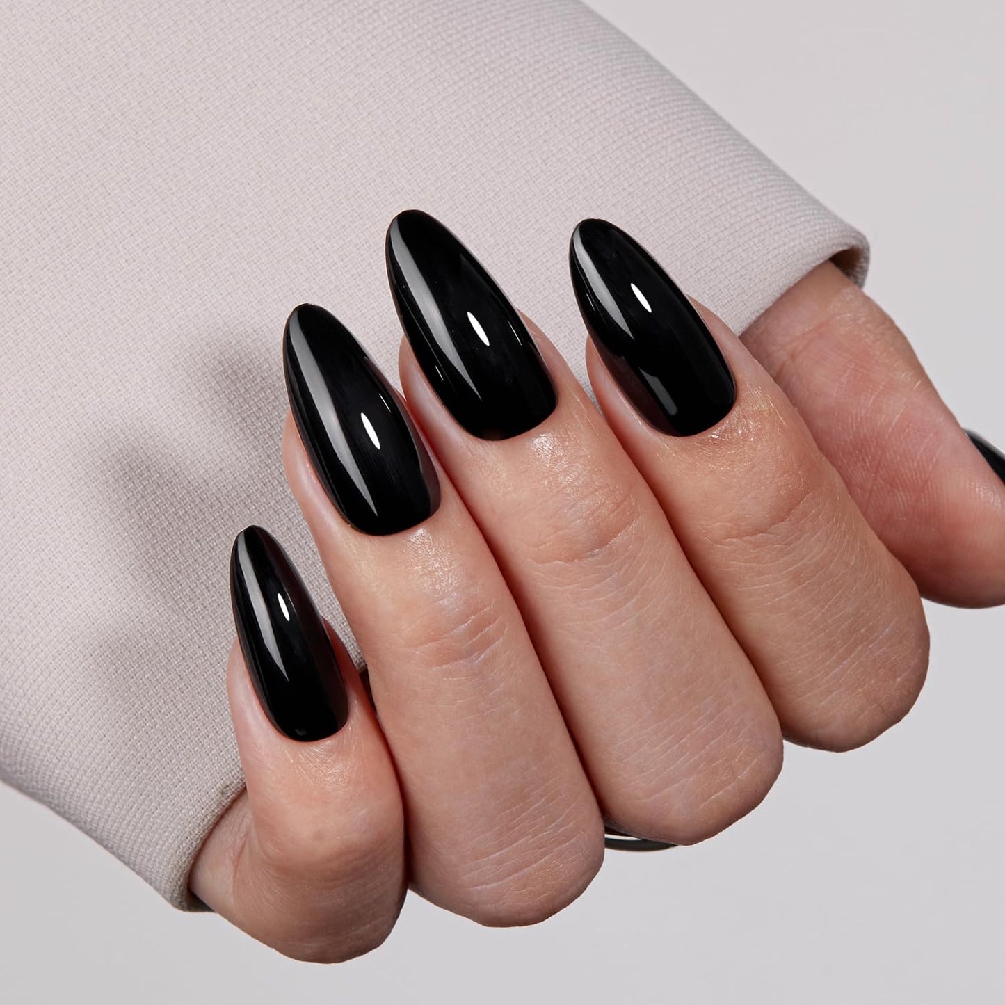 VSALON Press on Nails Medium Almond - Green Cat Eye and Solid Black Glue on Nails, Reusable Soft Gel Fake Nails - 2 Set of 32 PCS