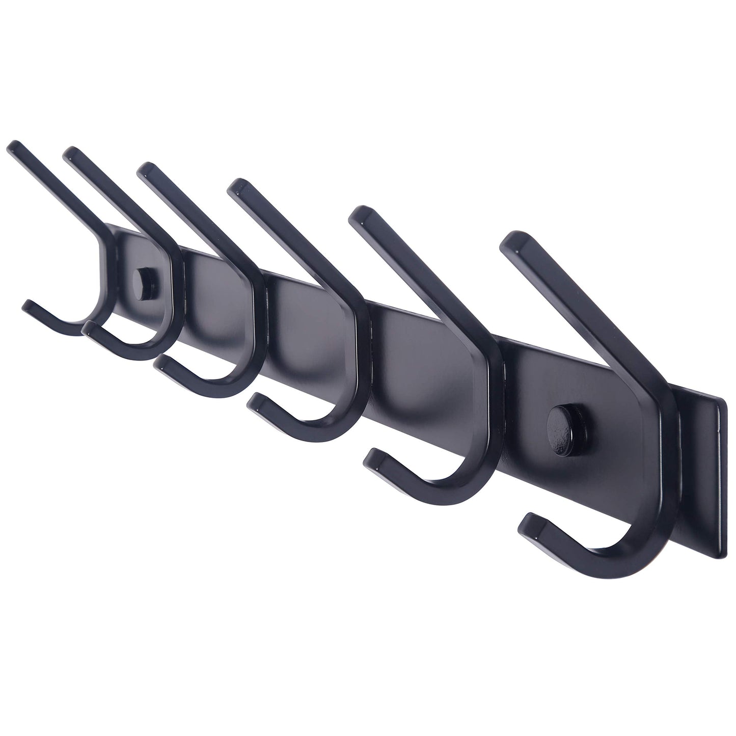 WEBI Coat Rack Wall Mounted,17-1/8 Inch Hooks for Hanging Coats,Heavy Duty Metal Hook Rail with 6 Double Dual Hooks Hanger Wall Mount for Purse Clothes Jacket Backpack Entryway,Black