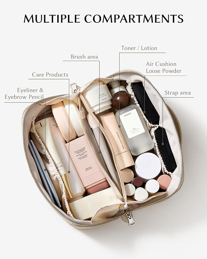 EACHY Travel Makeup Bag,Large Capacity Cosmetic Bags for Women,Waterproof Portable Pouch Open Flat Toiletry Bag Pattern Makeup Bag