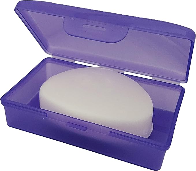 Purple Toothbrush Covers & Soap Box Set - Matching Colors - Tooth Brush Cover Cap, Soap Dish Travel Holder - Plastic Portable Set