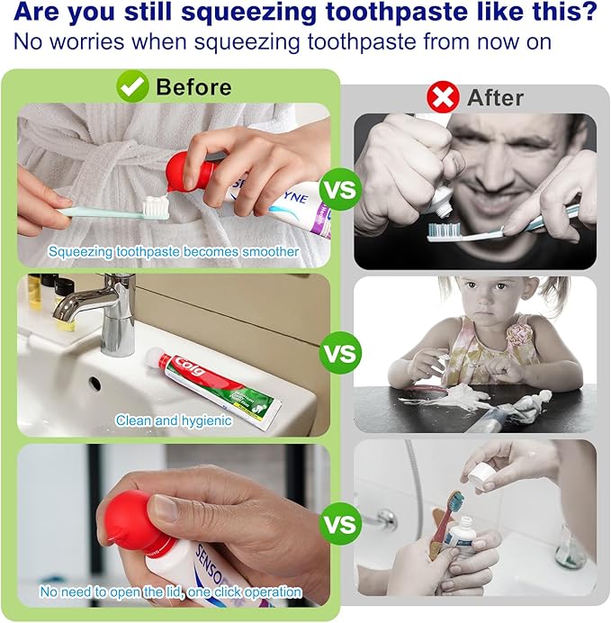 Toothpaste Dispenser for Kids with Self-Closing Cap No Mess No Waste, Fits Most Toothpaste Tube(White)