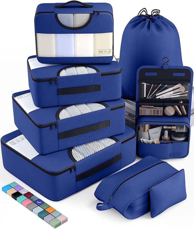 Veken 8 Set Packing Cubes for Travel Essentials, Suitcase Organizer Bags in 4 Sizes, Carry-On Luggage Accessories with Large Laundry & Hanging Toiletry Bag, Must-Have for Airplane, Road Trip & Camping