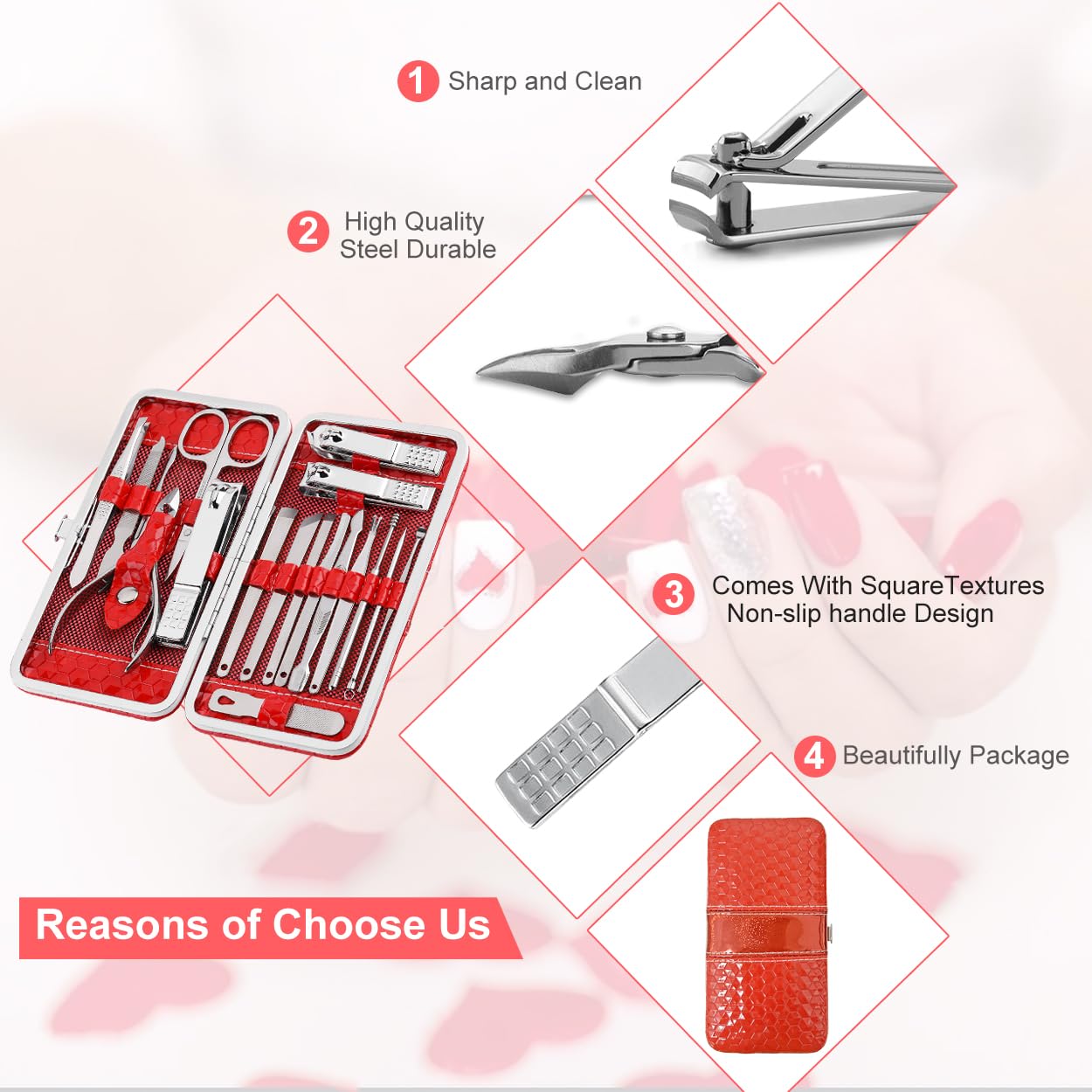 Cute Manicure Set for Women,Nail Clipper Grooming Kit for Teen Girls, Girlfriend, Wife, Mom,Small Gift Idea for Christmas Stocking Stuffers or Birthday Gift