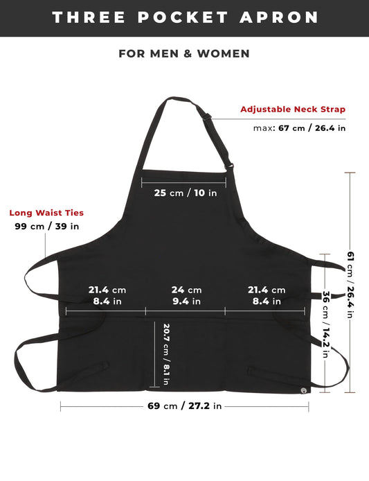 Chef Works Unisex Three Pocket Apron, Black, One Size