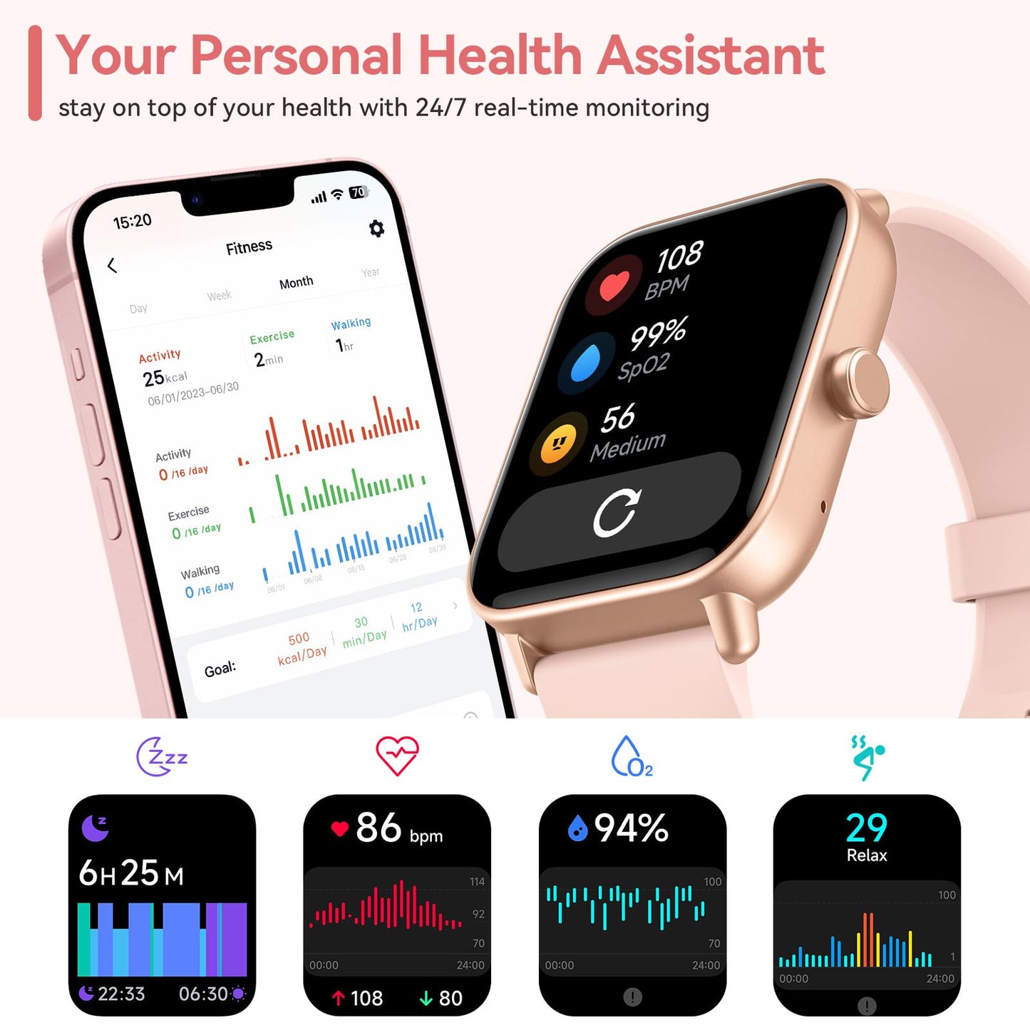 Smart Watches for Women, 1.8" HD Smart Watch (Answer/Make Call) for iPhone/Android, Alexa Bulit-in, Fitness Watch with Sleep/Health Monitor, Watches for Women with 110 Sport Mode, IP68 Waterproof ﻿