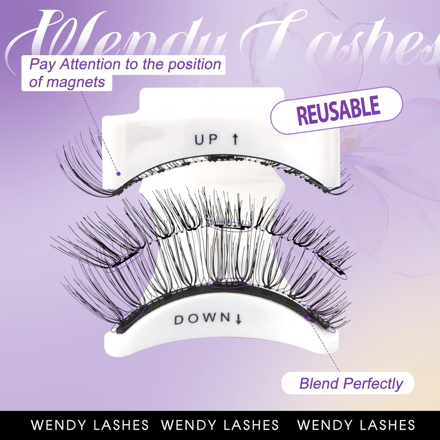 2-Pairs Magnetic Eyelashes Kit with Applicator: Natural Reusable Soft Waterproof False Lash, No Glue Needed, Wendy Lashes, K8+604