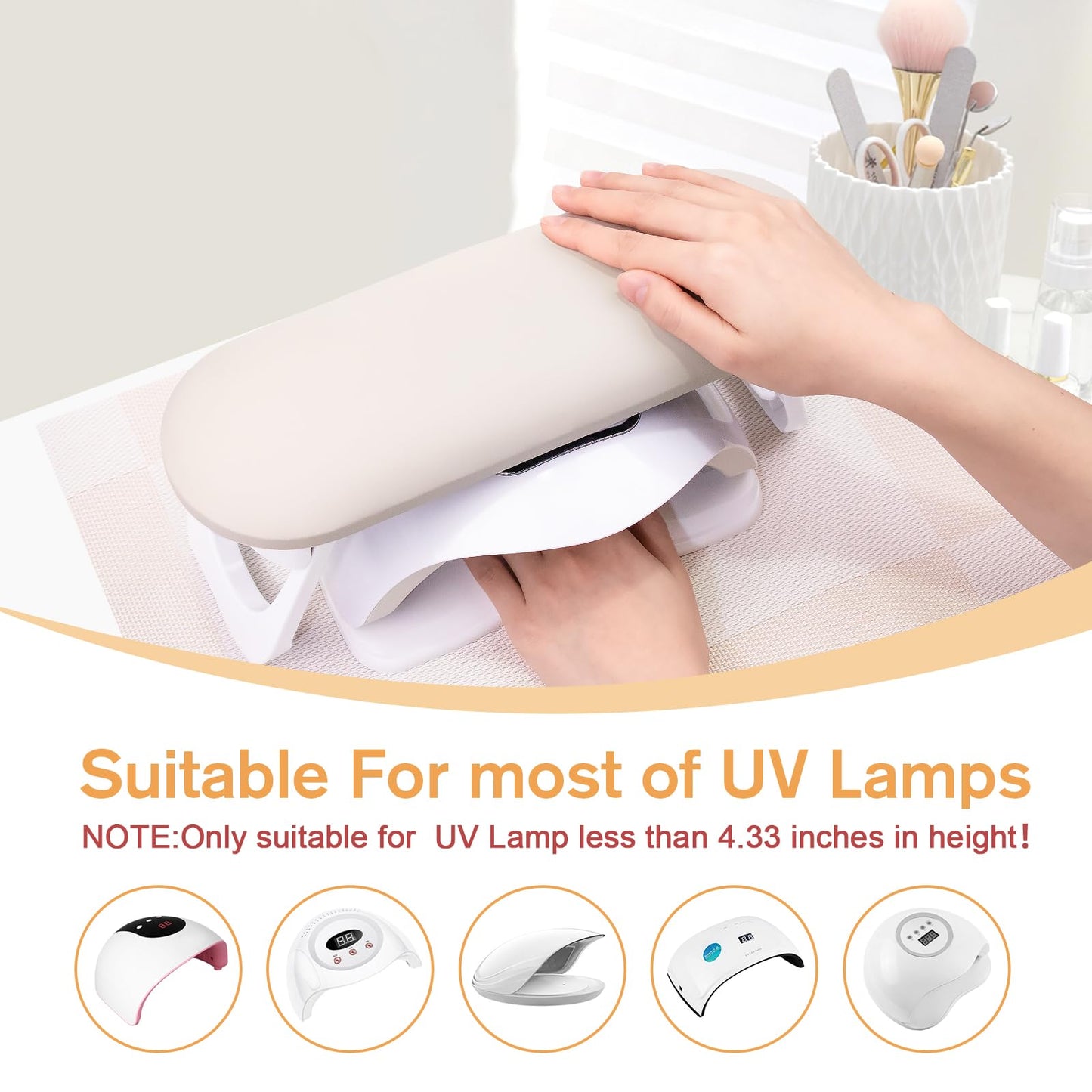 Subay Nail Arm Rest, Foldable PU Leather Nail Hand Rest for Acrylic Nails Cushion Hand Holder, Nail Hand Pillow Nail Art Accessories Tool for Nails Tech Manicure Pedicure Salon Home Use - Light Gray