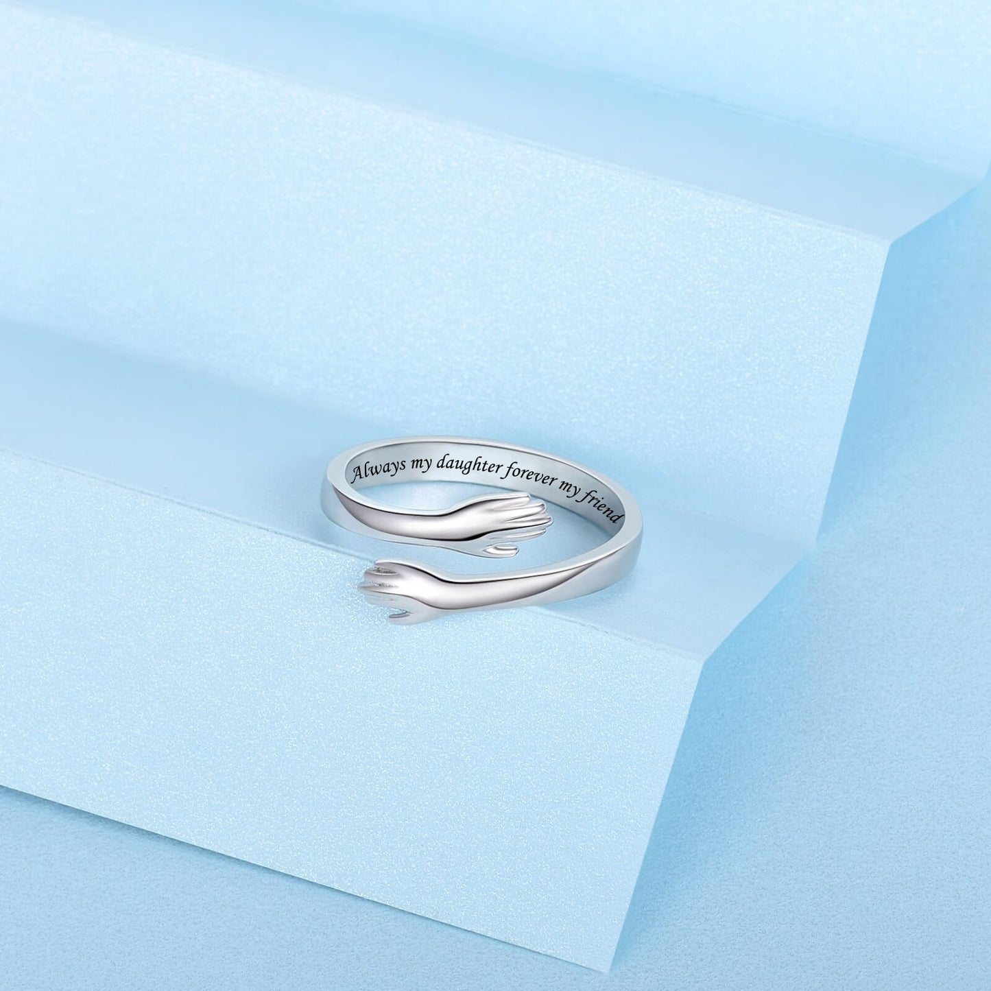 ACJFA Hug Rings for Women Sterling Silver Adjustable Hug Ring Christmas Gifts for Daughter (Always my daughter forever my friend)