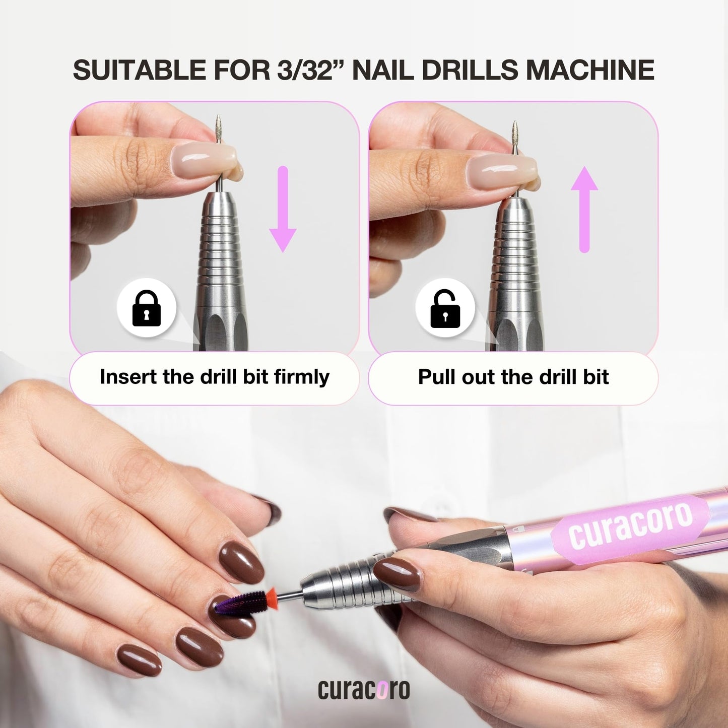 Curacoro Under Nail Cleaner 3/32'' Safety Carbide Bit (Coarse), Professional Design to Remove Dirt, Debris, Dead Skin for Healthy Nail Growth, Nail Drill Bits Manicure Salon & Home