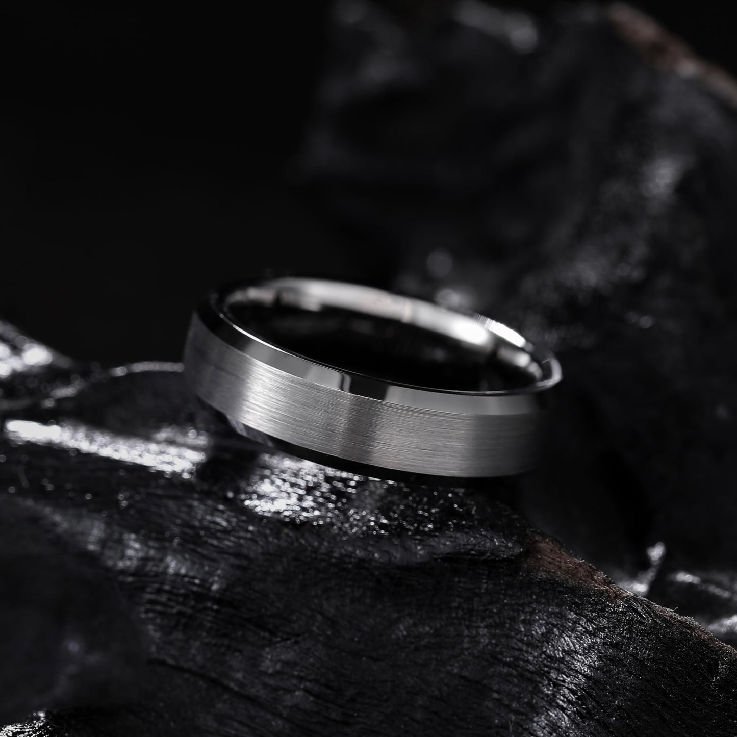 King Will 6mm Men's Gunmetal Gray Wedding Ring - Brushed Matte Surface, Beveled Polished Edge, Comfort Fit Size 12