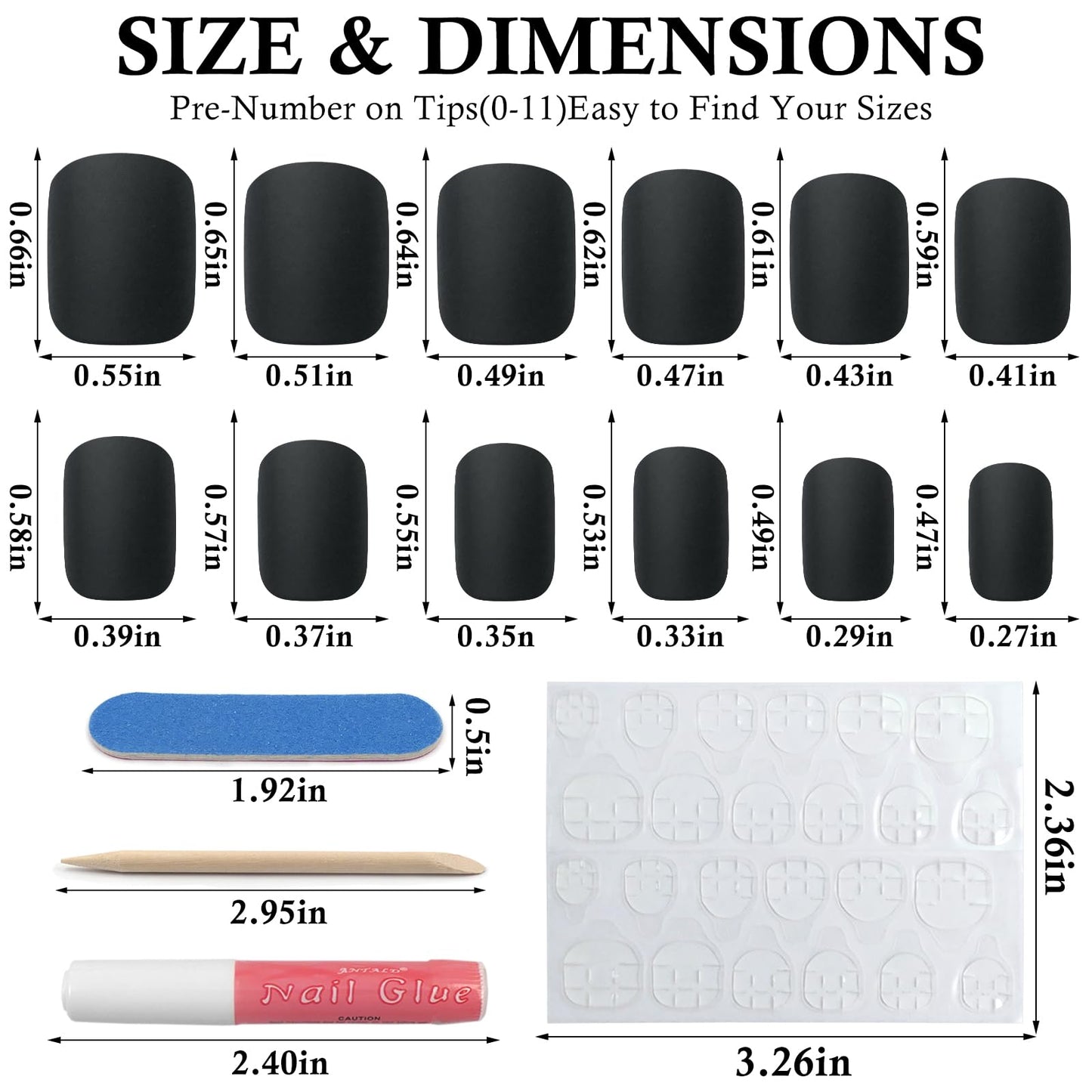 Bellelfin Short Press on Nails Square, 120Pcs Matte Color Fake Nails Full Cover Acrylic Glue on Nails Artificial False Nail with Adhesive Tabs for Women Girls Fingernails Design, Black Nails