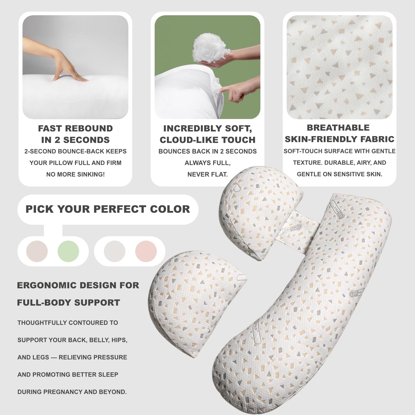 YZCCtixi Pregnancy Pillow for Women - Full Body Maternity Pillow for Back & Hip Support, Removable Soft Cover for Side Sleeper Comfort