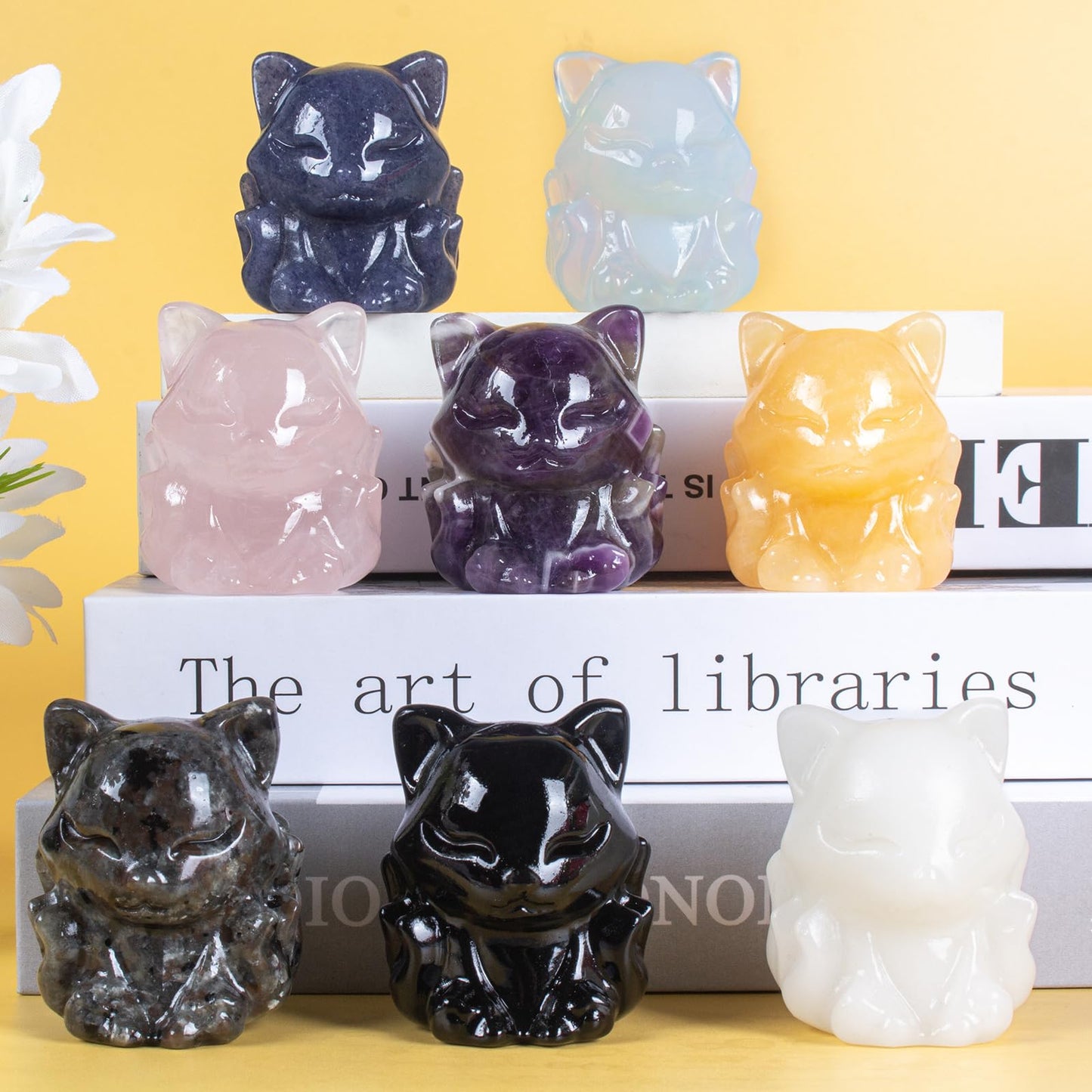 QLRSUXN White Marble Nine Tailed Fox Decor,2 Inch Healing Crystals Fox Statue,Lucky Guardian Pocket Fox Figurines as Women’s Gifts,Fox Figurine for Office Home Decor and Ornament.