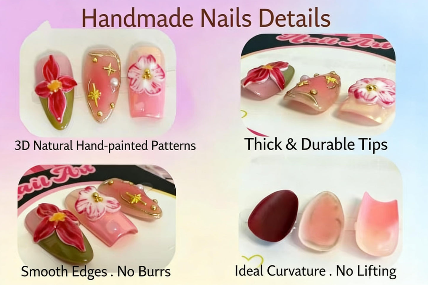 Haozerart Luxury Fake Nails Long quare Shape White French Tip, Handmade Press On Nails with Bows & Heart Rhinestones Design, Salon Quality Reusable Nail Kit for Women, 10Pcs Size M