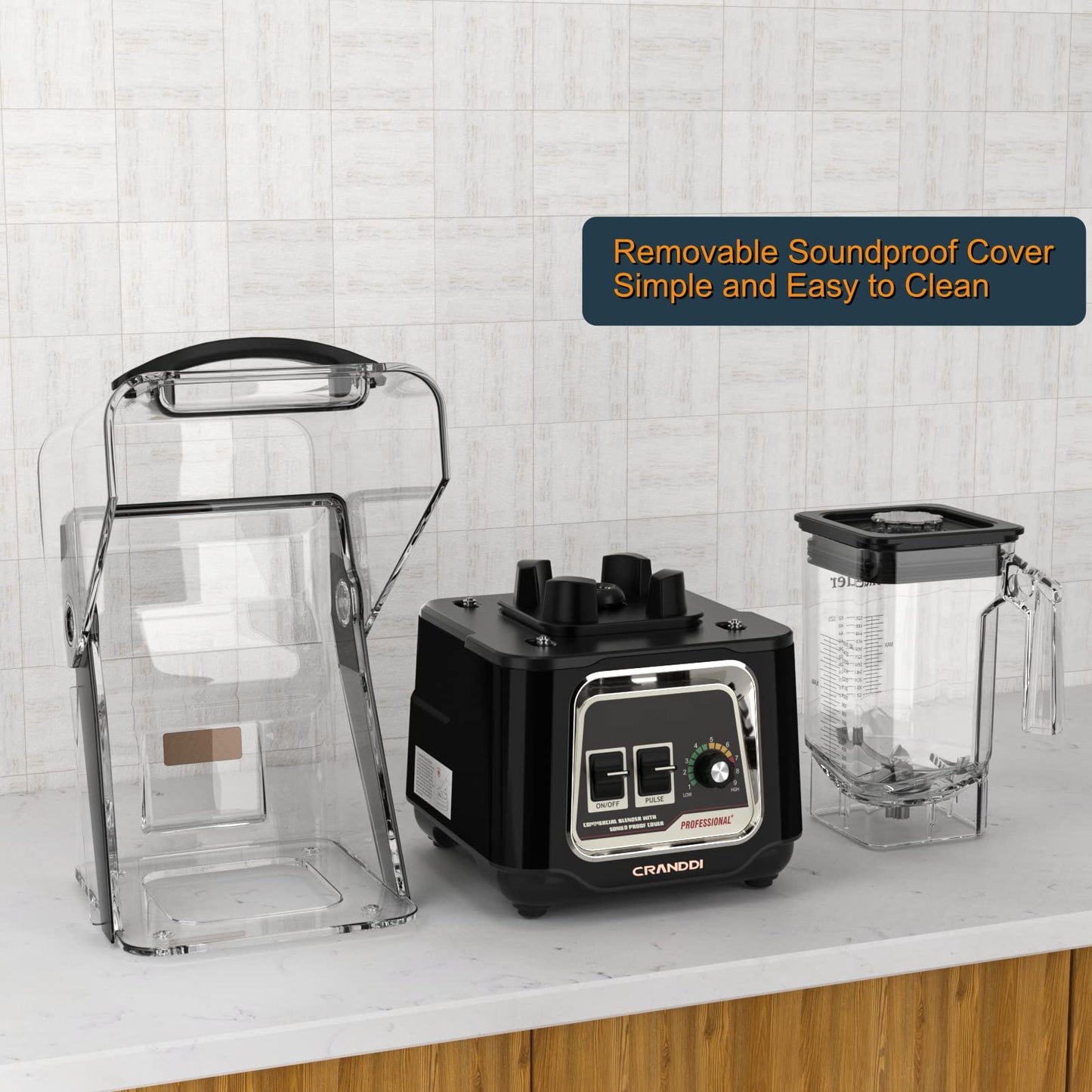 CRANDDI Commercial Blender, 2200W Countertop Blenders with Removable Shield, Quiet Smoothie Blender for Shakes and Ice Crushing, 52oz, 38000 RPM Professional Blenders for Kitchen, K80 (Black)