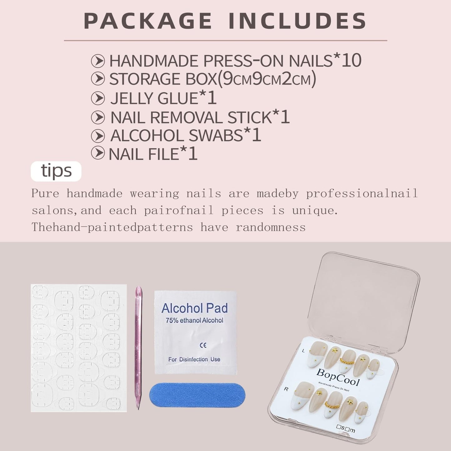 Handmade Press On Nails Medium Almond Shape - 3D Gold Metallic Embellished White French Manicure False Nails, Minimalist Spring & Summer Design | Salon Quality Reusable Fake Nails (10PCS-M)