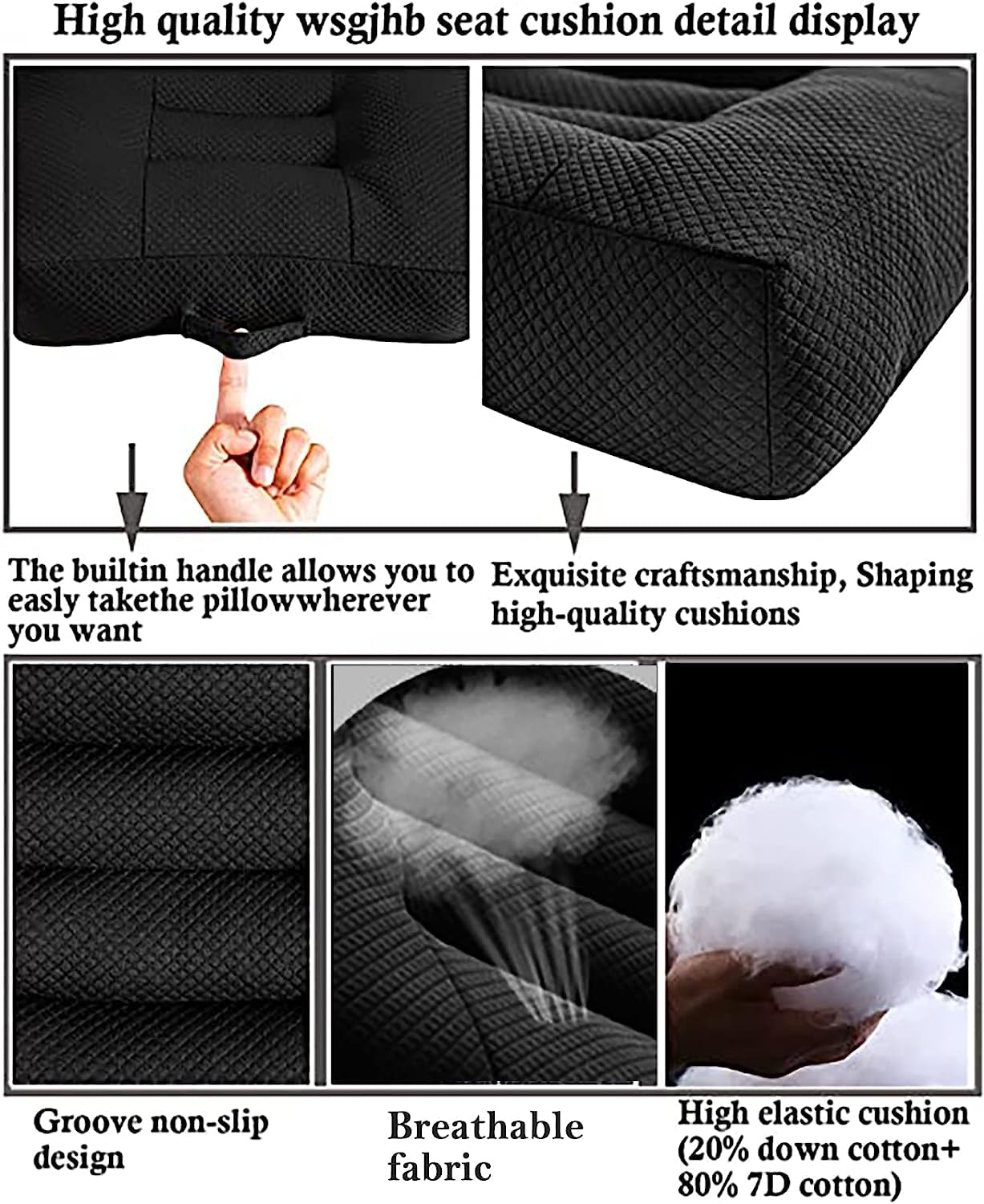 WSGJHB Car Booster Seat Cushion Posture Cushion Portable Breathable Mesh, Effectively Increase The Field of View Ideal for Office, Home, Angle Lift Seat Cushions,Black
