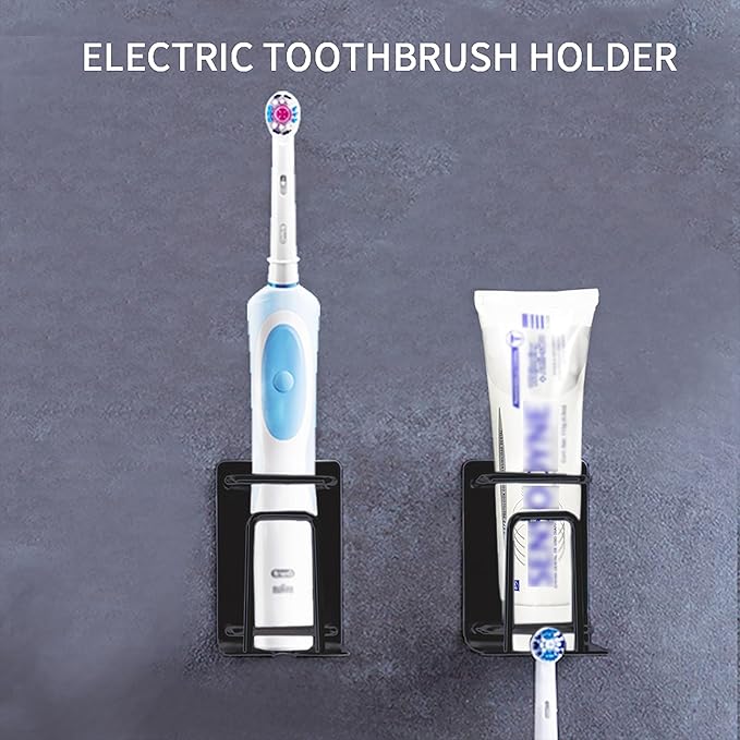 HANZE Toothbrush Holder, 304 Stainless Steel Adhesive Wall Mounted Toothbrush Holder with 3-in-1 Function: Toothpaste, Toothbrush, and Rinse Cup Organizer - Black
