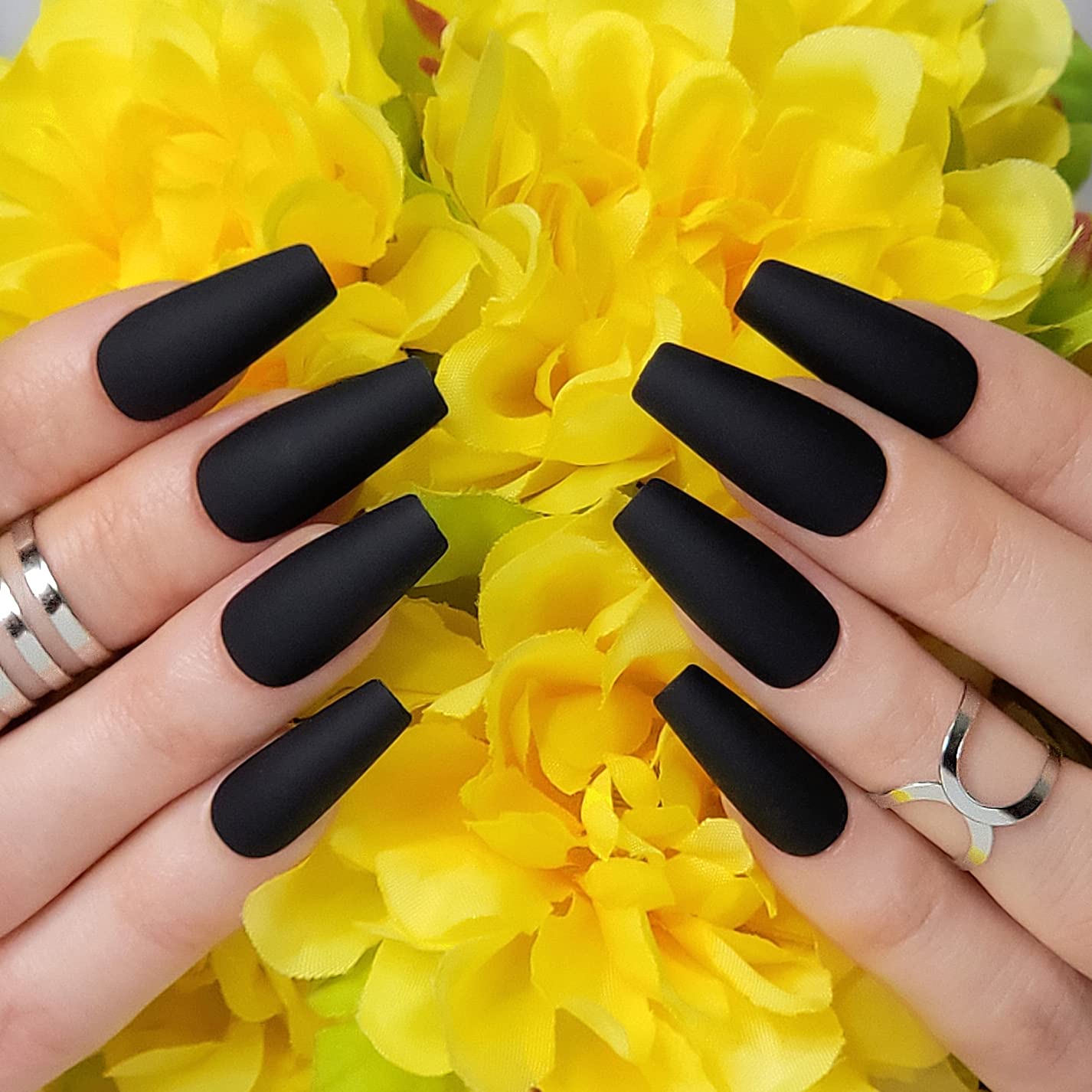 Hypnaughty Press On Nails - Pink Fantasy & Noir Coffin, Trendy & Salon Quality Reusable Nails With Kit