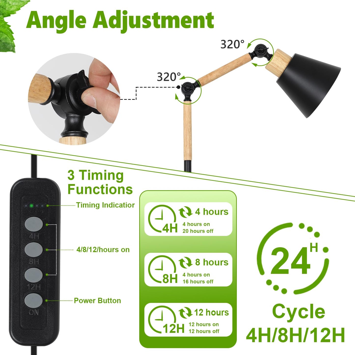 HMVPL Grow Lights for Indoor Plants Full Spectrum, Plant Lights for Indoor Growing with 20W COB Grow Light Blub, 4/8/12H Timer, Standing Tall Grow Lamp for Middle Large Plants(75'', Height Adjustable)