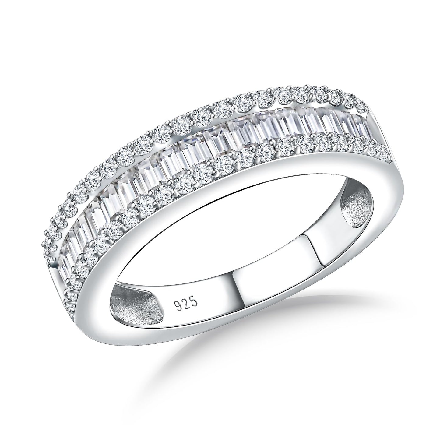 RANDES Cubic Zirconia Band Rings for Women Men Fake Diamond Emerald Cut Wedding Band Channel Set Eternity Ring Size 7.5