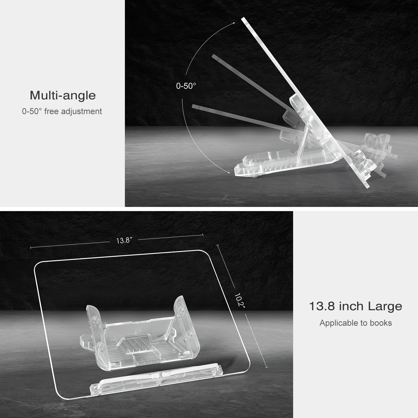 Acrylic Book Stand, Angle Adjustable Book Display Stand,Foldable Cookbook Stand, Lightweight Book Holder for Magazines, Laptop, Recipe, Textbook