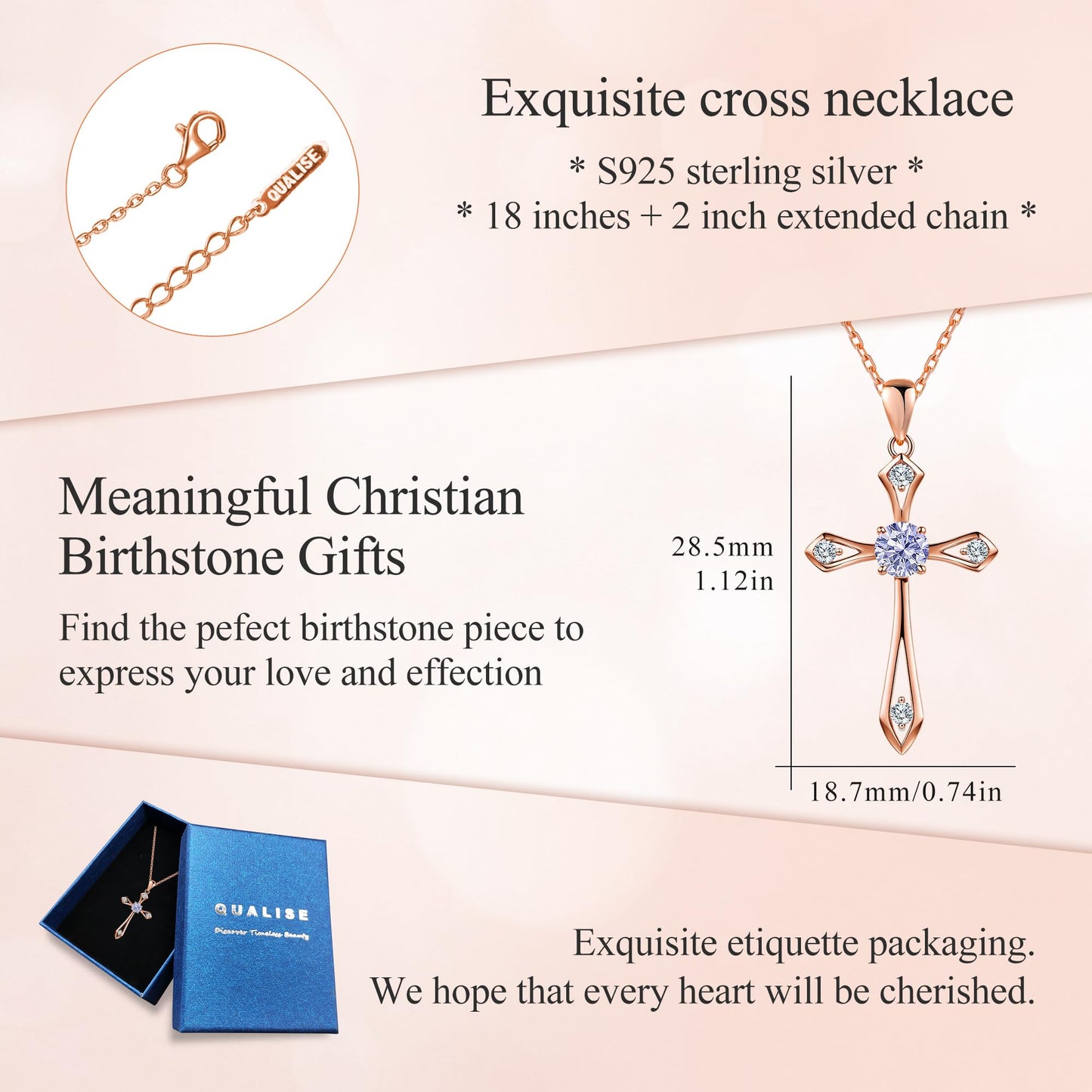 QUALISE Cross Necklace for Women,925 Sterling Silver Birthstone Necklace,Violet-June Birthstone Cross Necklace, Faith Religious Fine Jewelry Valentines Day Gifts Birthday Holiday Gifts for Her