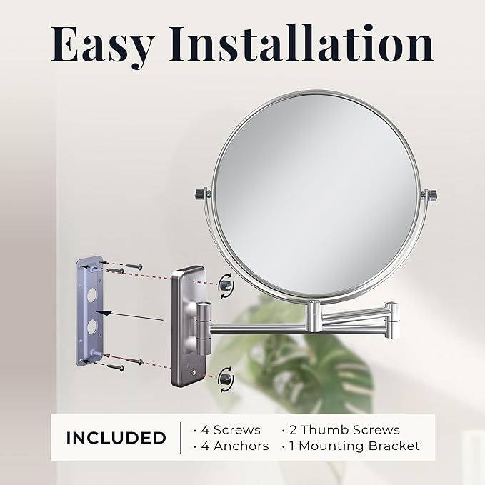 Zadro 7" Wall Mounted Wardrobe, Vanity Makeup Mirror with Magnification & Extending Arm (Large | 12.25" x 12" | 8X/1X, Black)