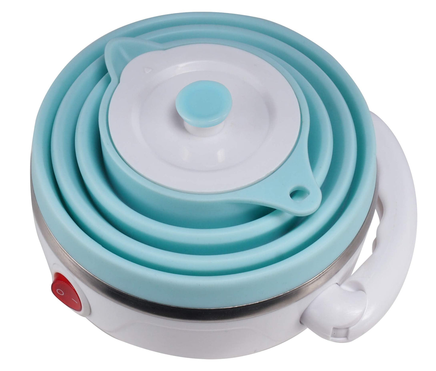 Travel Foldable Electric Kettle, Collapsible Electric Kettle Food Grade Silicone Small Pot Boiling water,Dual Voltage（600ml,110-220V US Plug） (Blue)