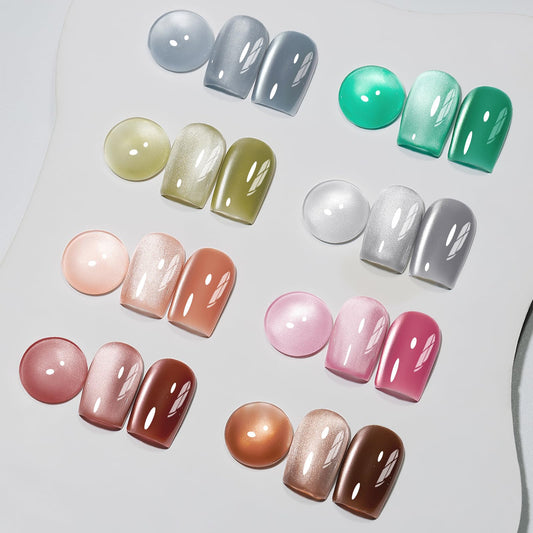 MIZHSE Cat Eye Gel Nail Polish Set: 8 Colors Moonlight Magnetic Gel Polish with Magnet Stick, Glass Holographic Shimmer Gray Brown Pink Colors Glitter Nail Gel Soak Off Nail Art Salon DIY Gift