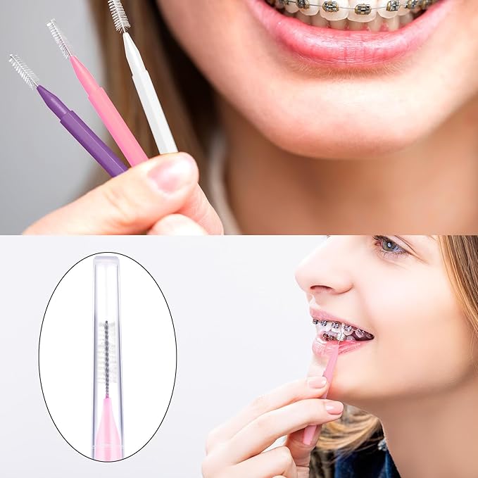 Patelai 100 Pieces Braces Brush for Cleaner Interdental Brush Toothpick Dental Tooth Flossing Head Oral Dental Hygiene Flosser Toothpick Cleaners Tooth Cleaning Tool(Pastel Colors,Mixed Size)