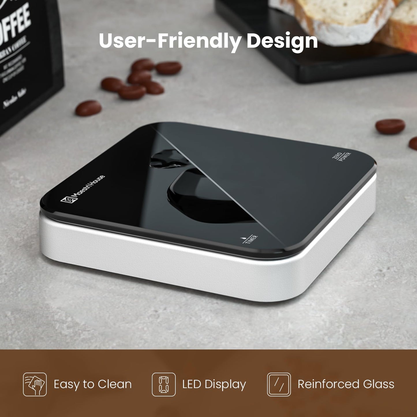 Maestri House Mini Coffee Scale with Timer, USB-C Rechargeable Espresso Scale, 2kg/0.1g Accurate Scale for Espresso and Pour-Over Coffee, Portable Digital Kitchen Scale with Auto Timer (Black&Silver)