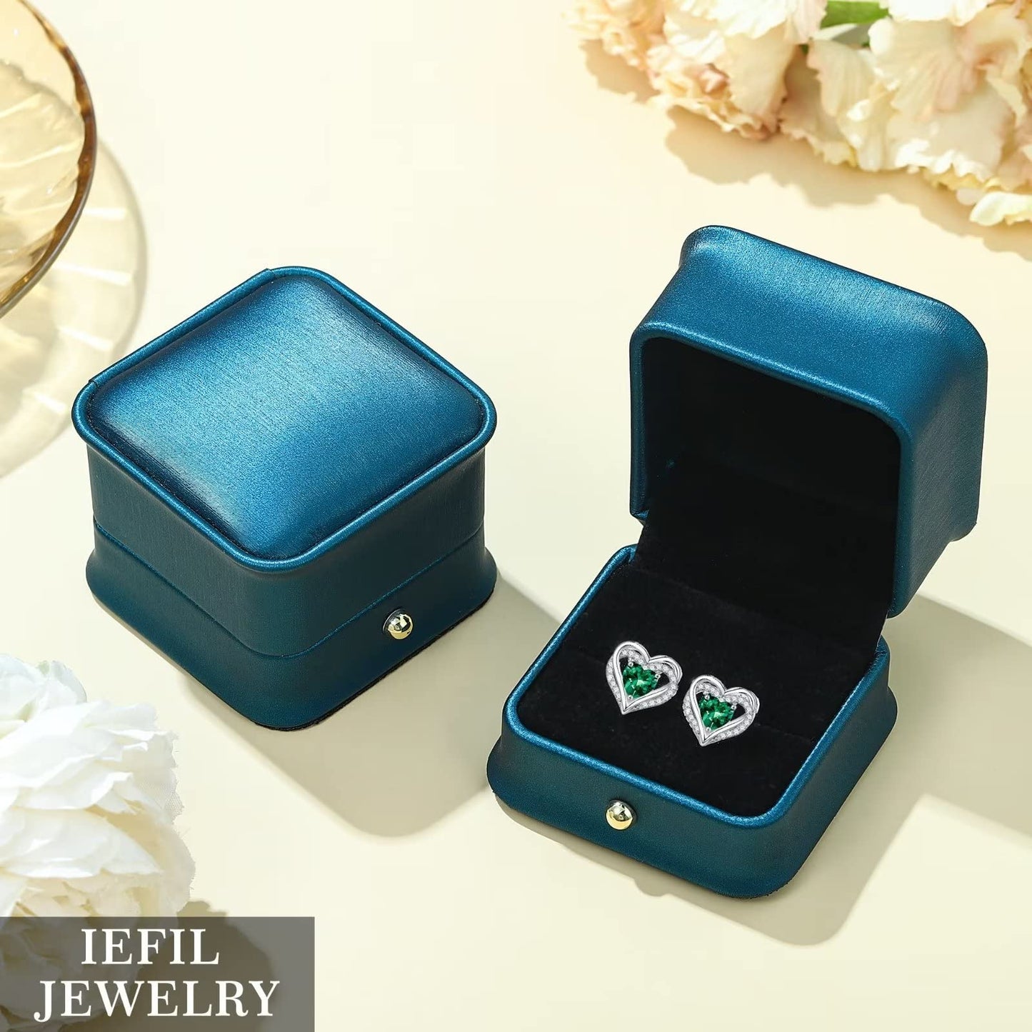 Iefil Earrings for Women, 925 Sterling Silver April Birthstone White Topaz Heart Stud Earrings for Women